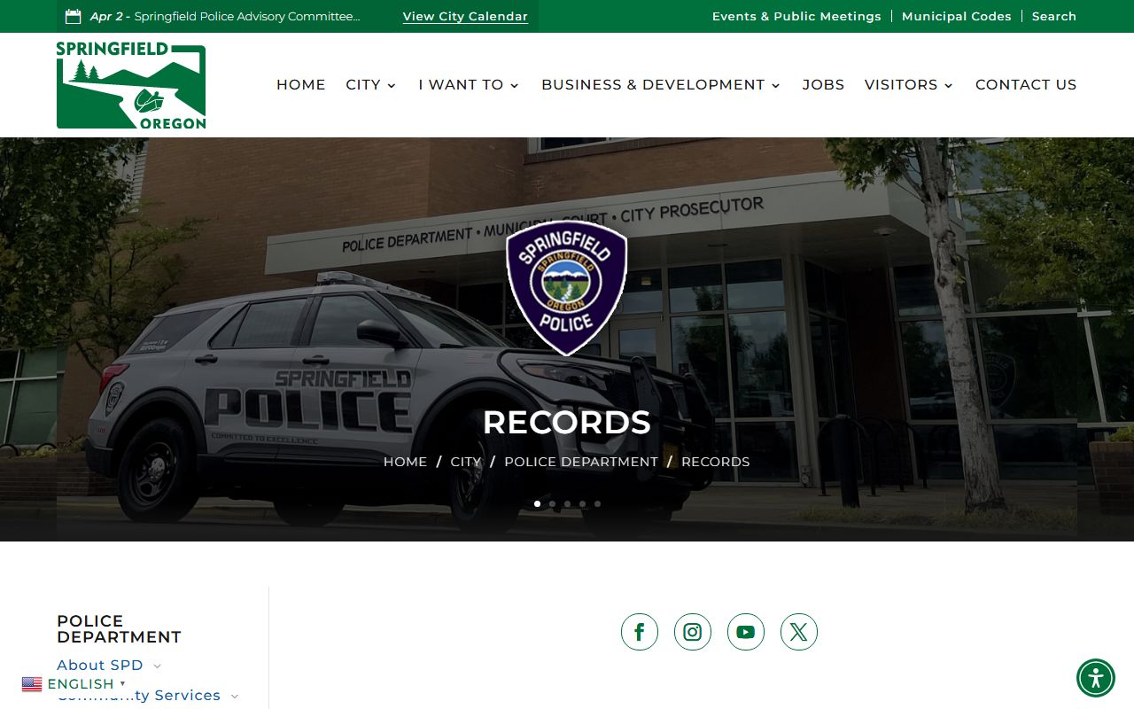 Springfield Police criminal court records request page