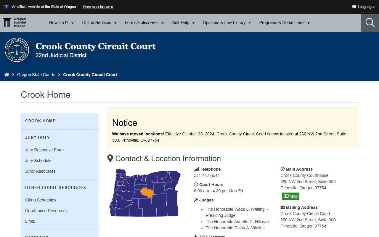 Crook County Circuit Court criminal court records in Prineville Oregon