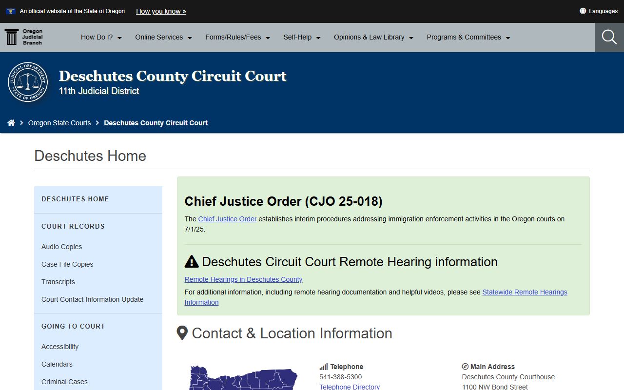 Deschutes County Circuit Court for Bend criminal court records