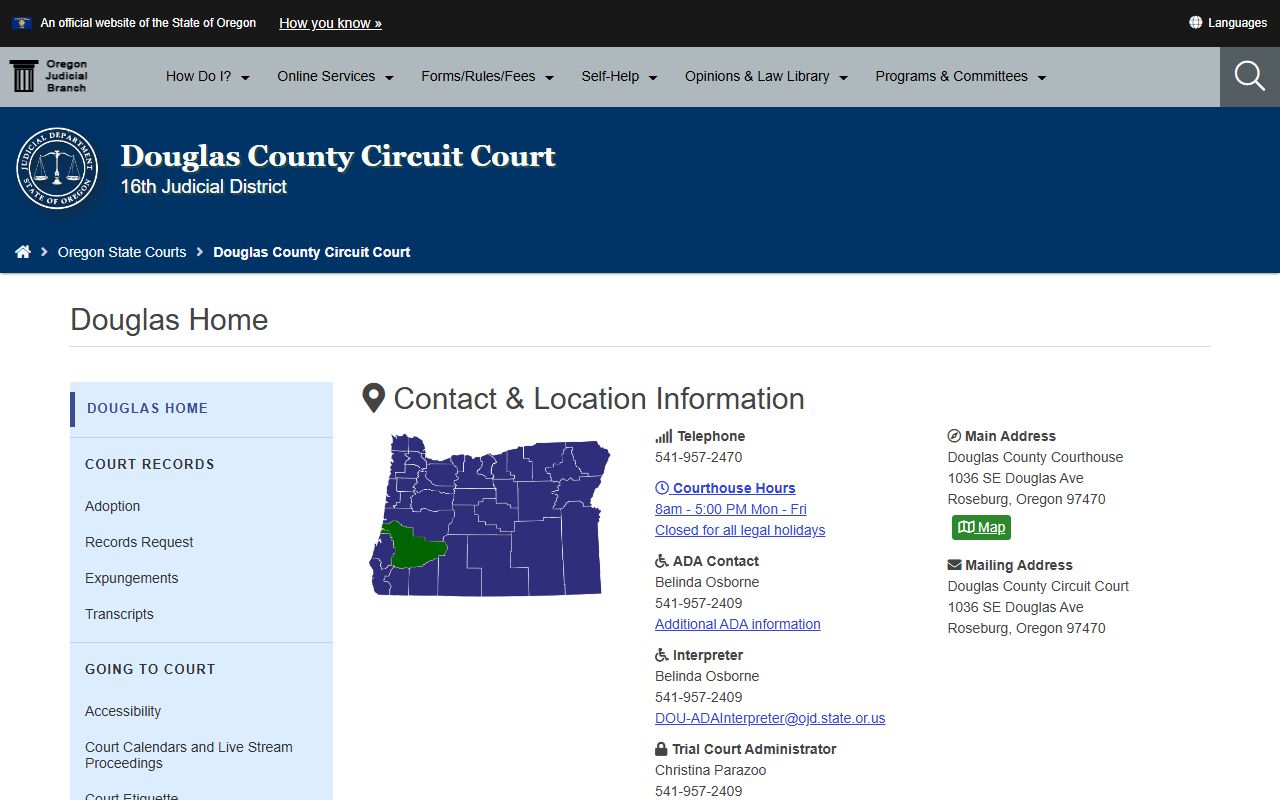 Douglas County Circuit Court criminal court records in Roseburg Oregon