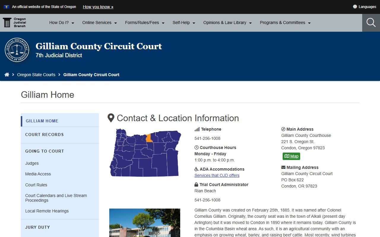 Gilliam County Circuit Court criminal court records in Condon Oregon