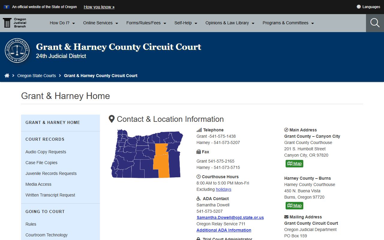 Grant County Circuit Court criminal court records in Canyon City Oregon