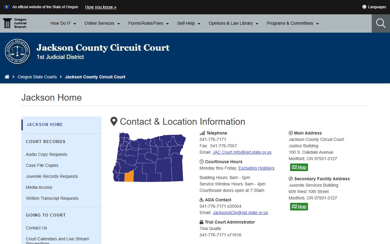 Jackson County Circuit Court homepage for Jackson County criminal court records