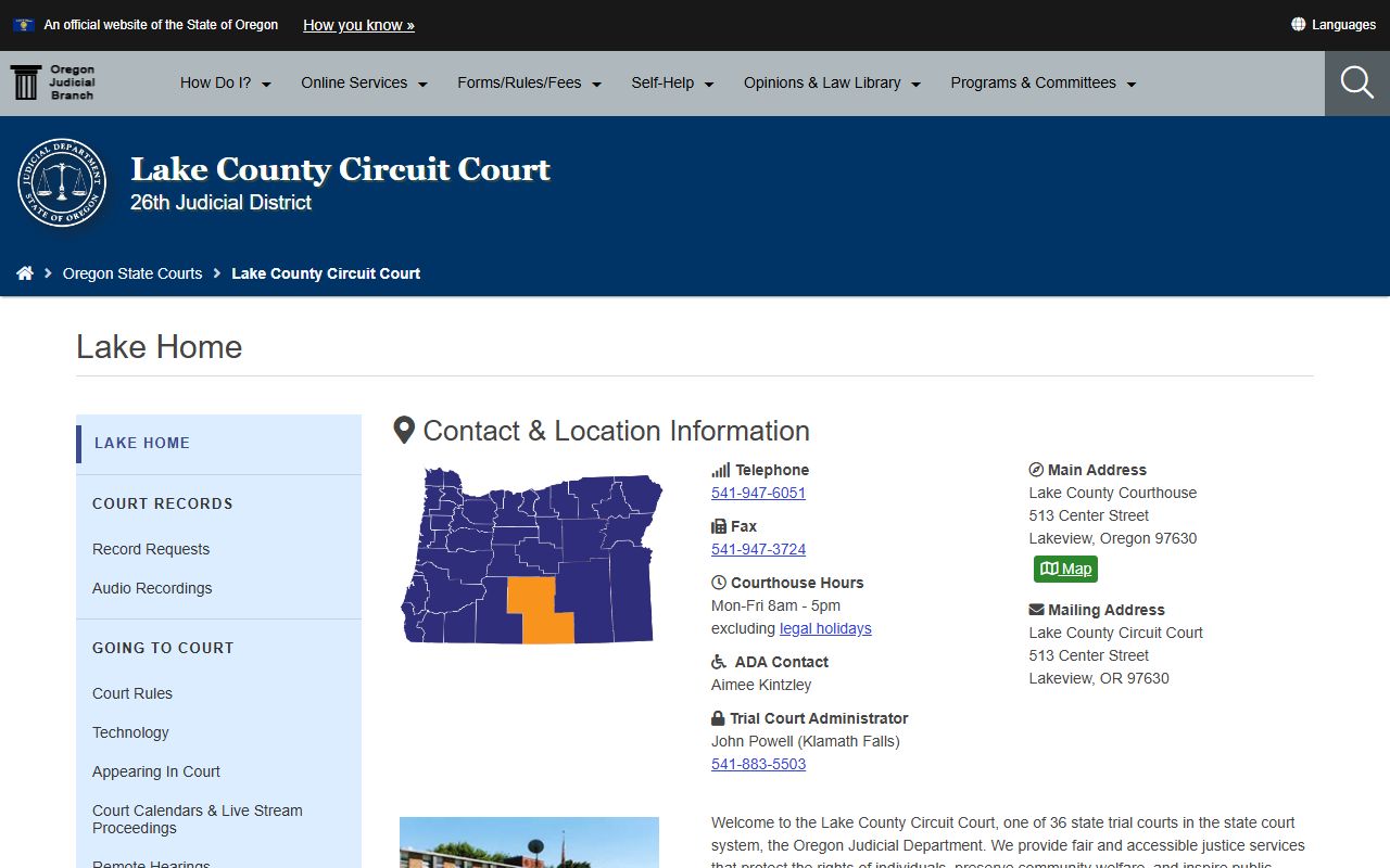Lake County Circuit Court page for criminal court records in Lake County Oregon