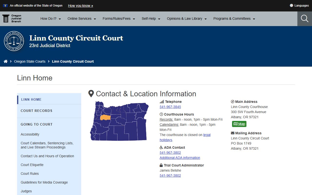 Linn County Circuit Court page for criminal court records in Linn County Oregon