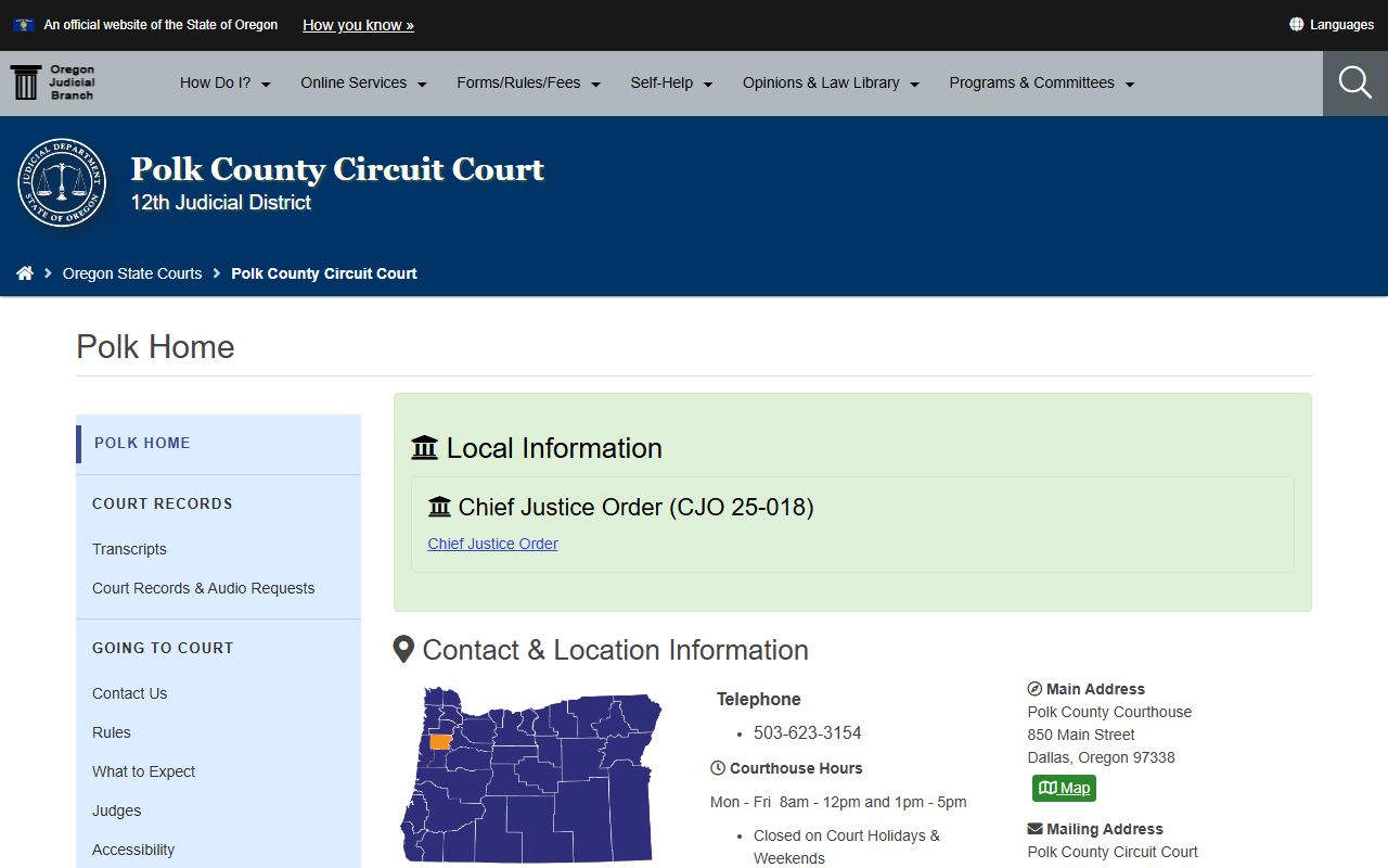 Polk County Circuit Court website for criminal court records in Polk County Oregon