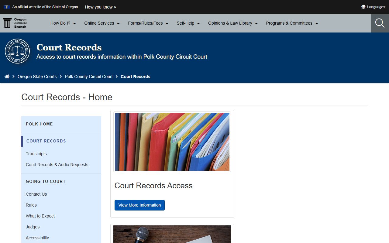 Polk County court records page for requesting criminal court records