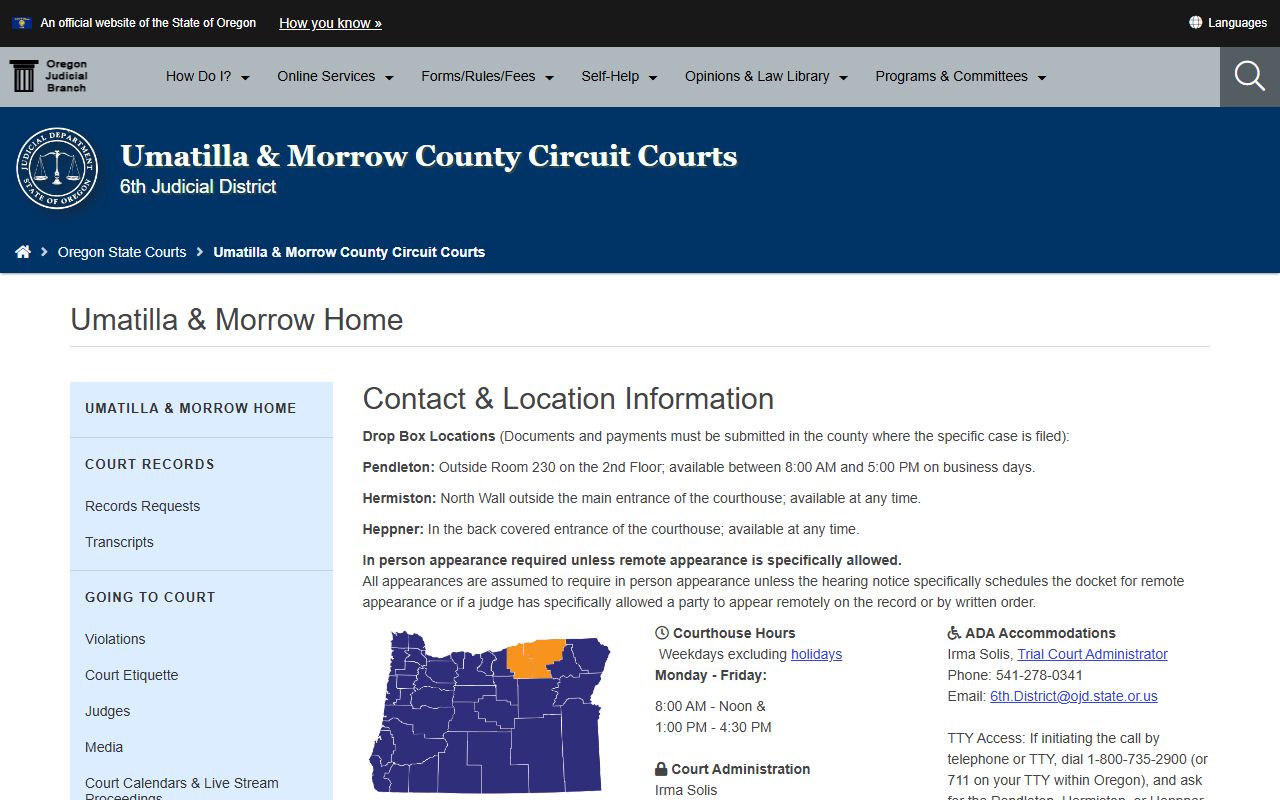 Umatilla County Circuit Court website for criminal court records in Umatilla County Oregon
