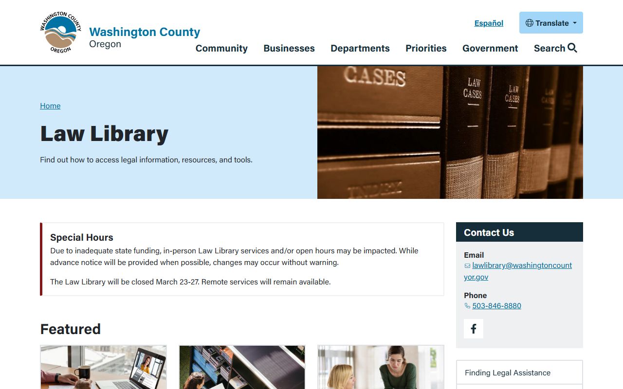 Washington County Law Library page for criminal court records in Washington County Oregon