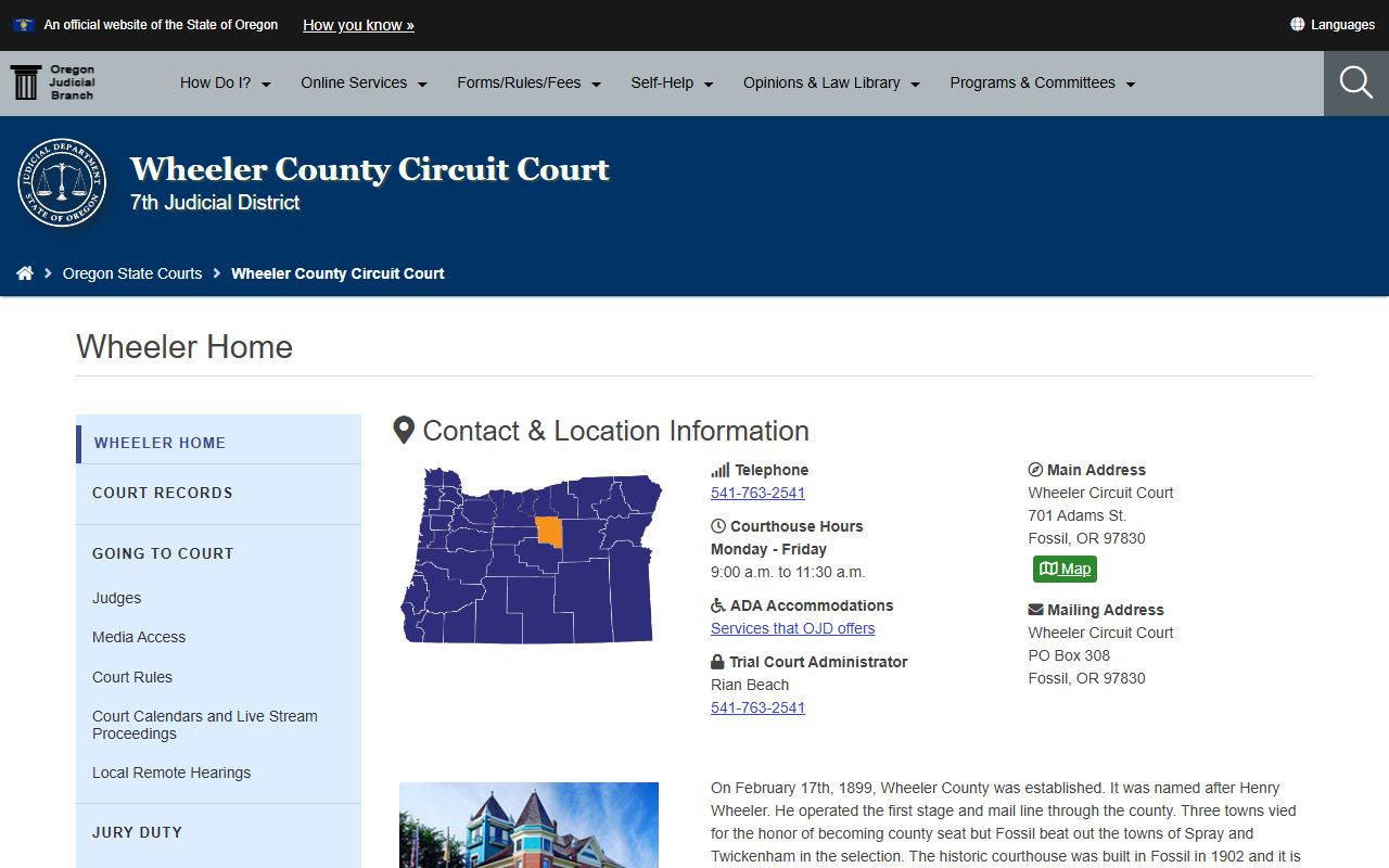 Wheeler County Circuit Court page for criminal court records in Wheeler County Oregon