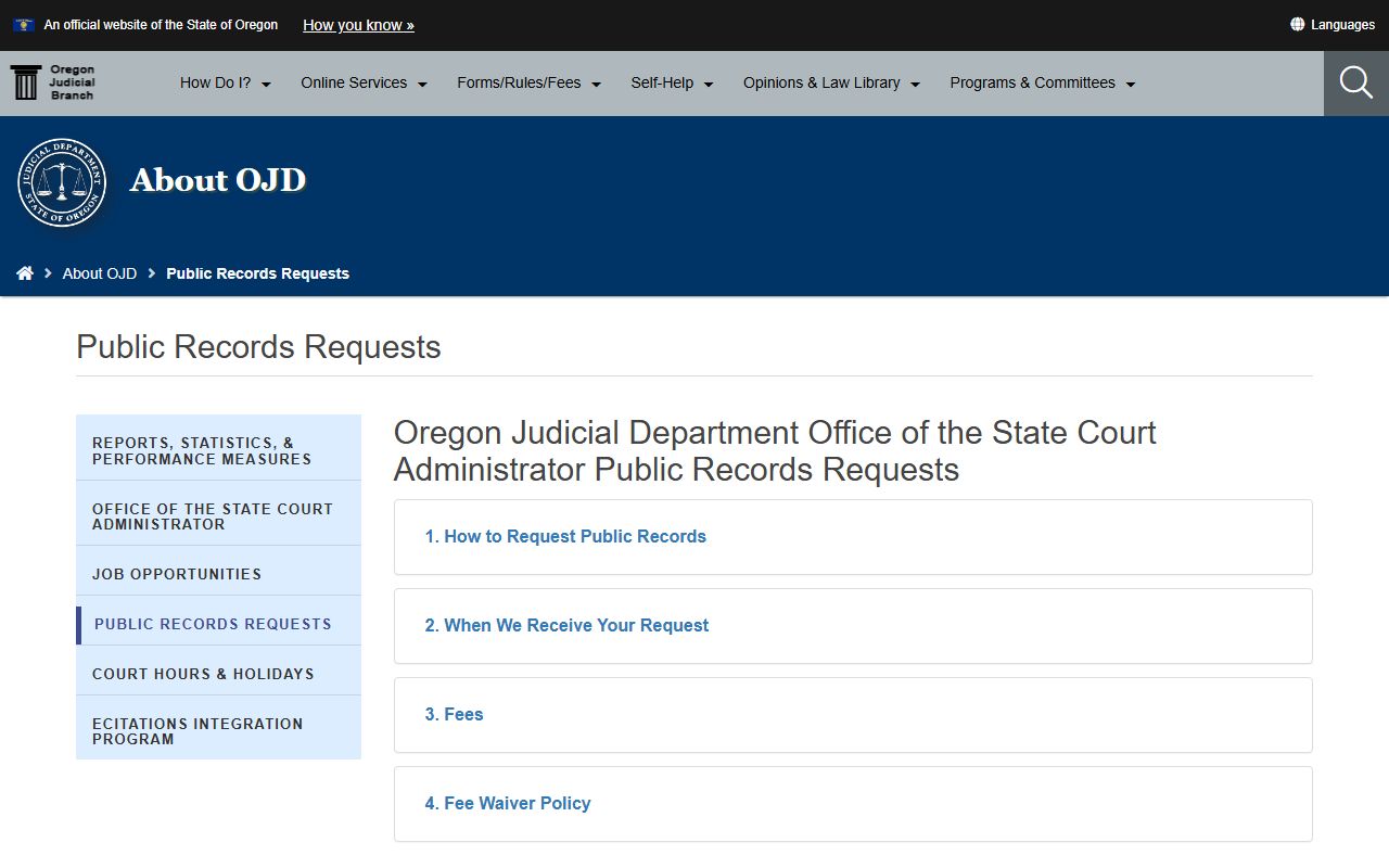 Oregon criminal court records request guidelines and fee schedule